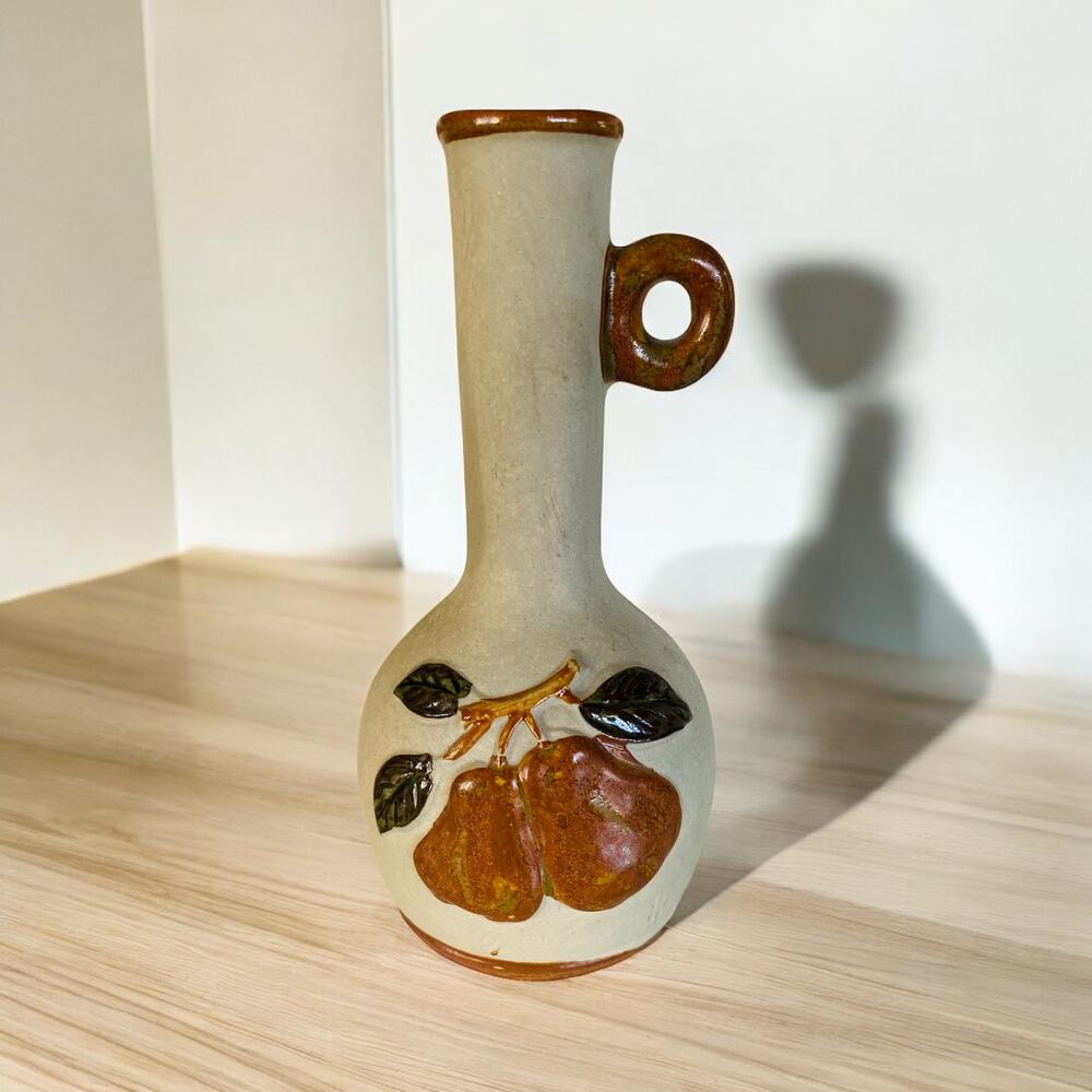 VINTAGE Japan Stoneware 1970 Brown Pear Fruit Hested's Store Bud Vase w/ Handle